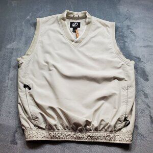 VERTICAL Golf Vest Pullover Beige w White Mesh Lined 2 Zipper Pockets Men Sz M